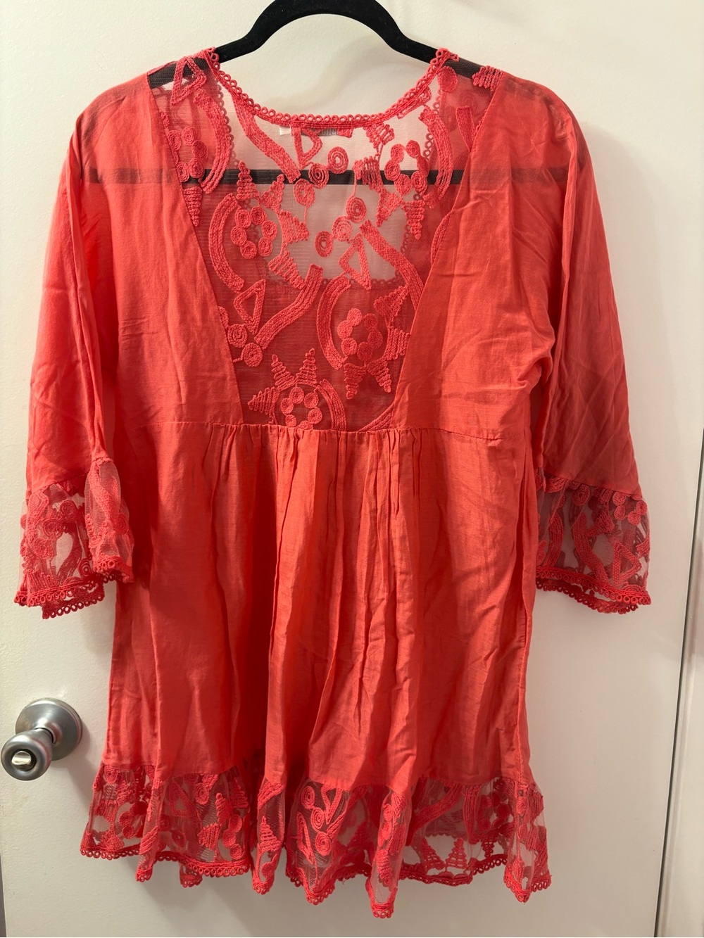 Monoreno coral boho peasant tunic top/dress (Small) Pre ❤️ PTP 17/L 30 - Picture 7 of 9